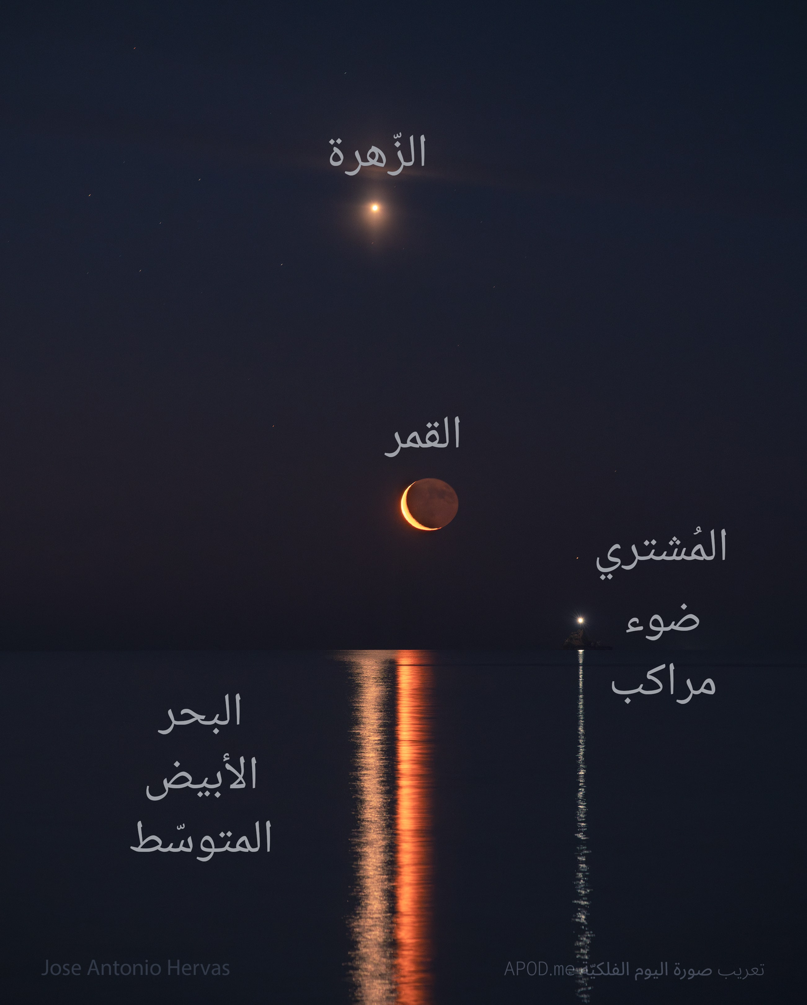 نسخة توضيحيّة عنون فيها الزّهرة والقمر والمشتري وضوء المراكب والبحر الأبيض المتوسّط